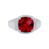 Lab Created Ruby Cushion Cut Moissanite Ring, Moissanite Hip Hop Ring, Solid 925 Sterling Silver Ring, Wedding Anniversary Ring Gift For Her